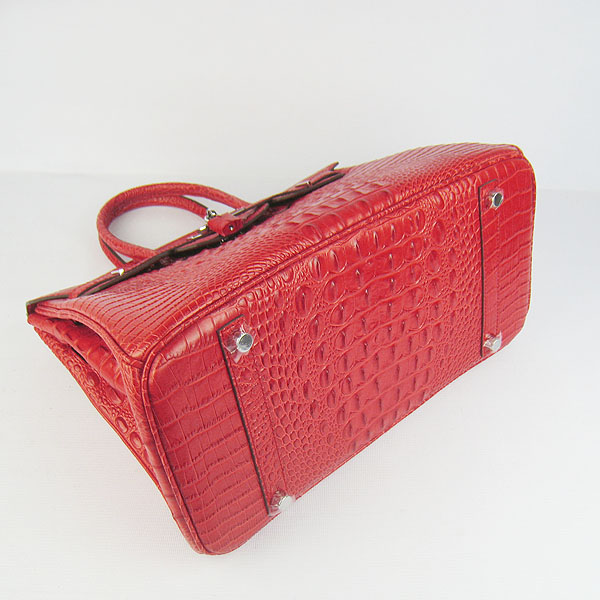 High Quality Fake Hermes Birkin 35CM Crocodile Head Veins Leather Bag Red 6089